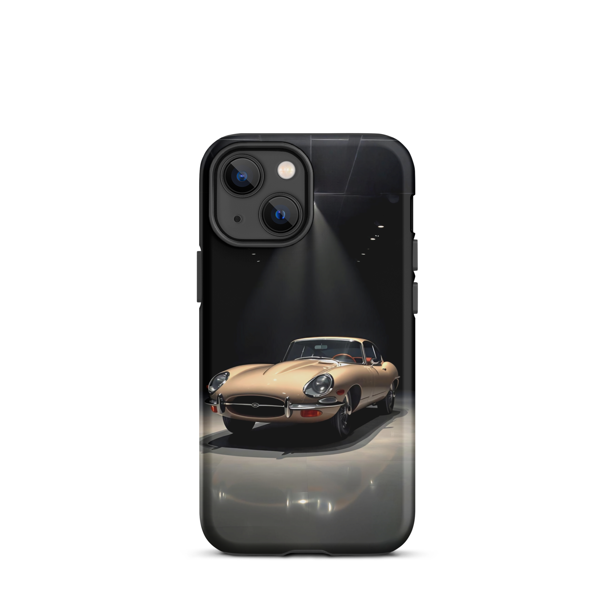 Coque iPhone rigide voiture vintage Jaguar E-Type beige TechNova finition mate protection premium automobile classique
