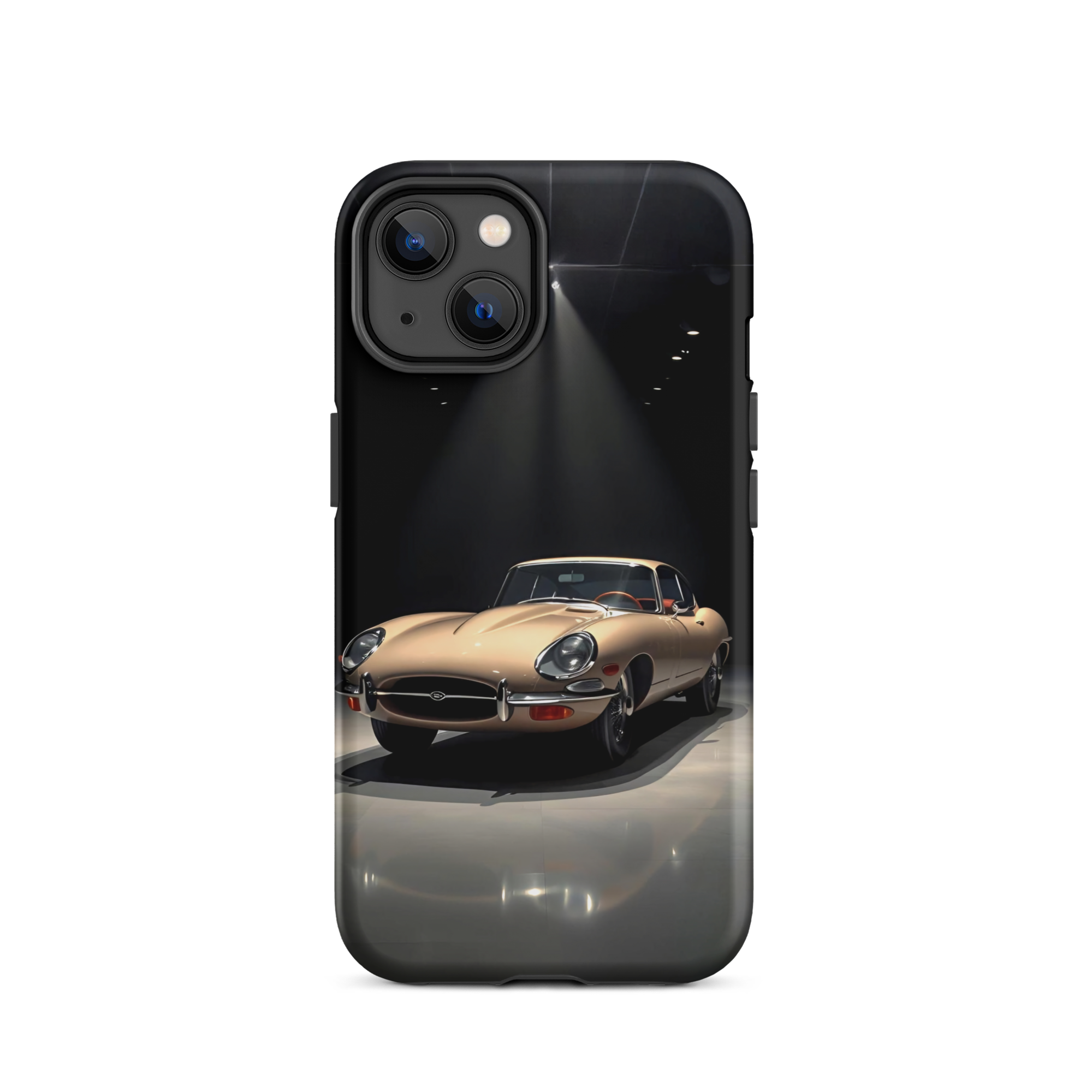 Coque iPhone rigide voiture vintage Jaguar E-Type beige TechNova finition mate protection premium automobile classique