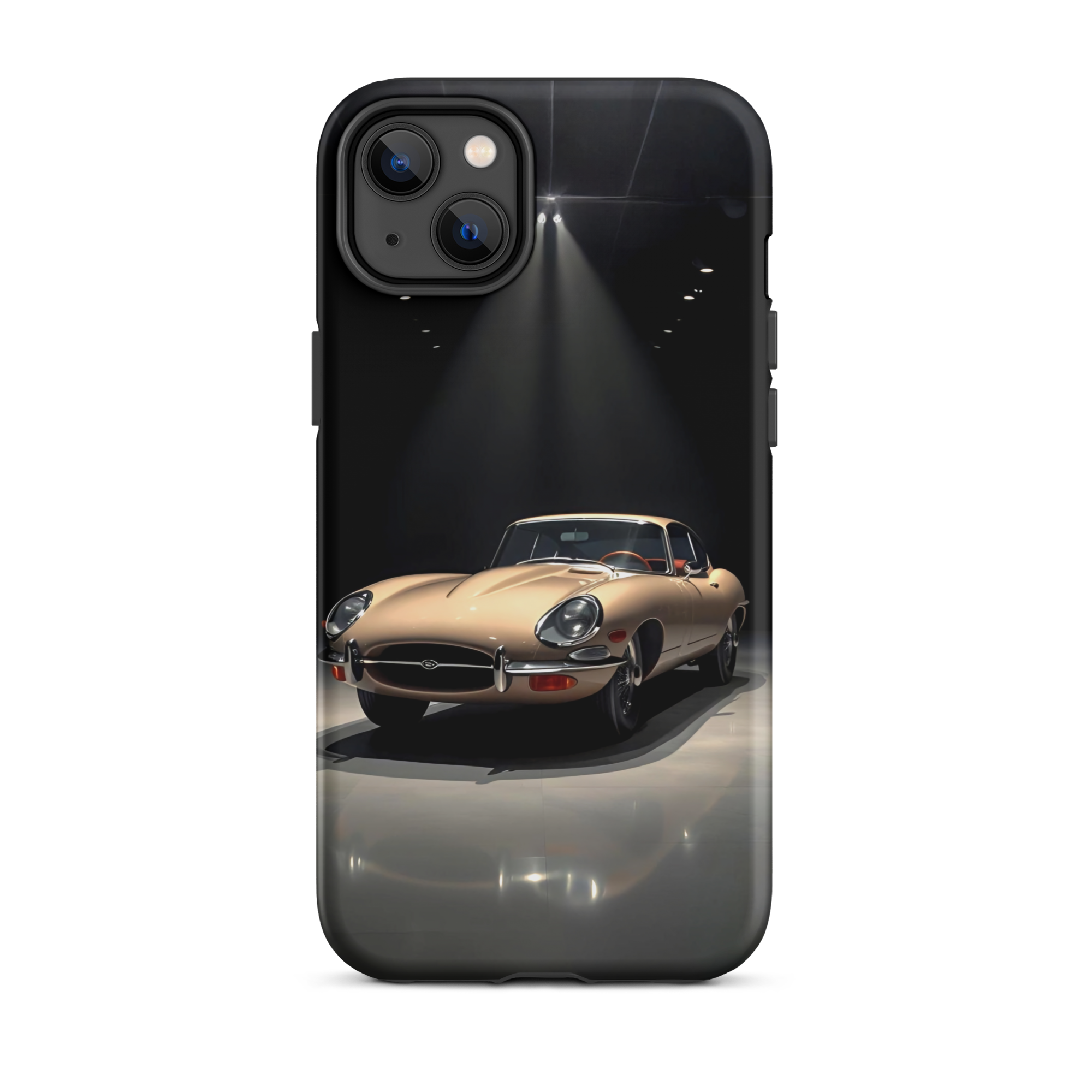 Coque iPhone rigide voiture vintage Jaguar E-Type beige TechNova finition mate protection premium automobile classique