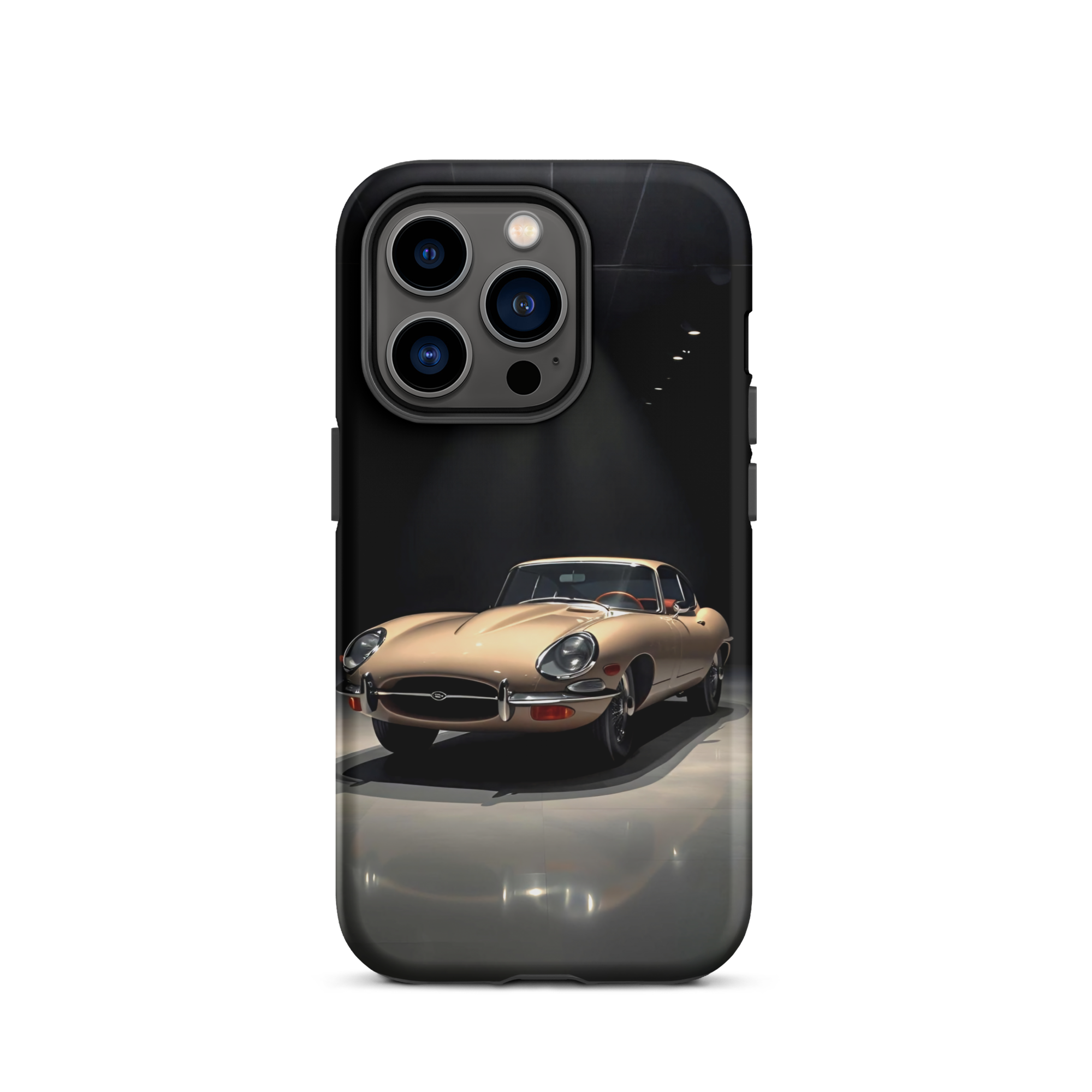 Coque iPhone rigide voiture vintage Jaguar E-Type beige TechNova finition mate protection premium automobile classique