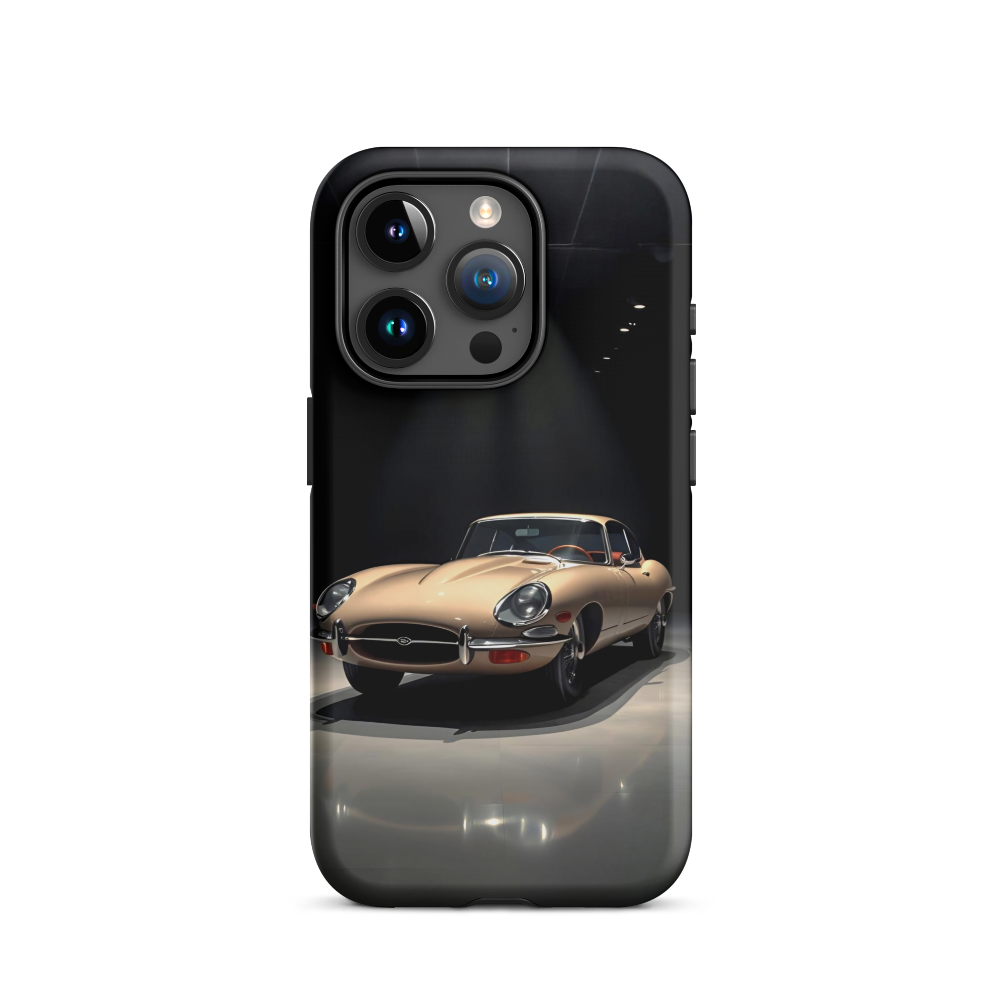 Coque iPhone rigide voiture vintage Jaguar E-Type beige TechNova finition mate protection premium automobile classique