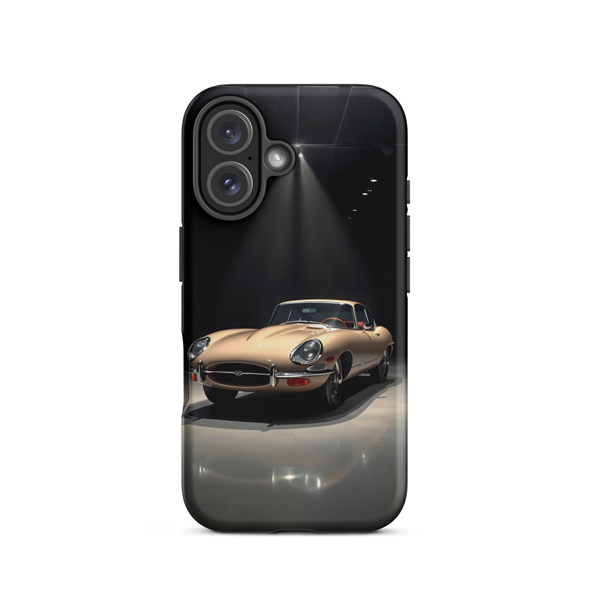 Coque iPhone rigide voiture vintage Jaguar E-Type beige TechNova finition mate protection premium automobile classique