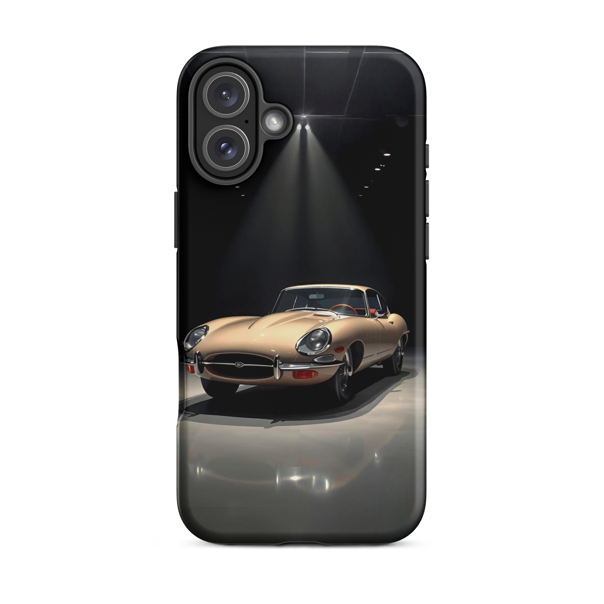 Coque iPhone rigide voiture vintage Jaguar E-Type beige TechNova finition mate protection premium automobile classique