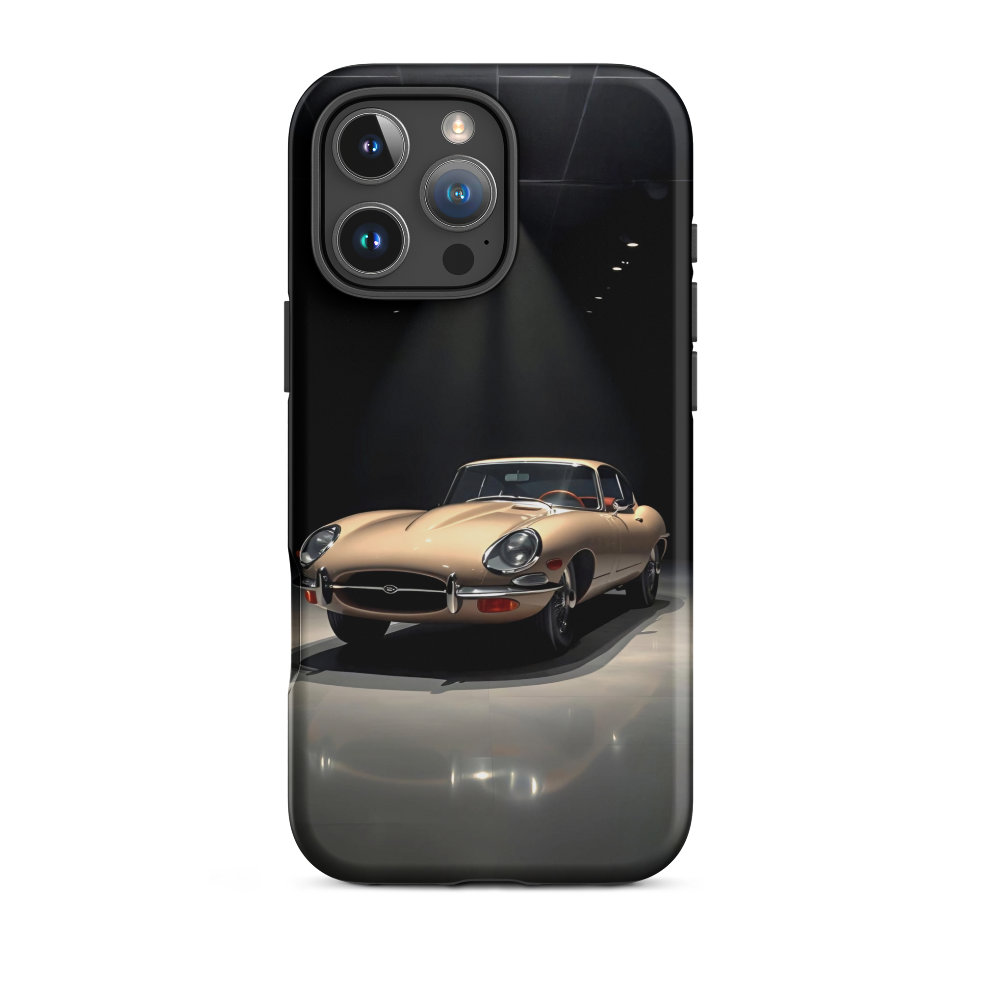 Coque iPhone rigide voiture vintage Jaguar E-Type beige TechNova finition mate protection premium automobile classique