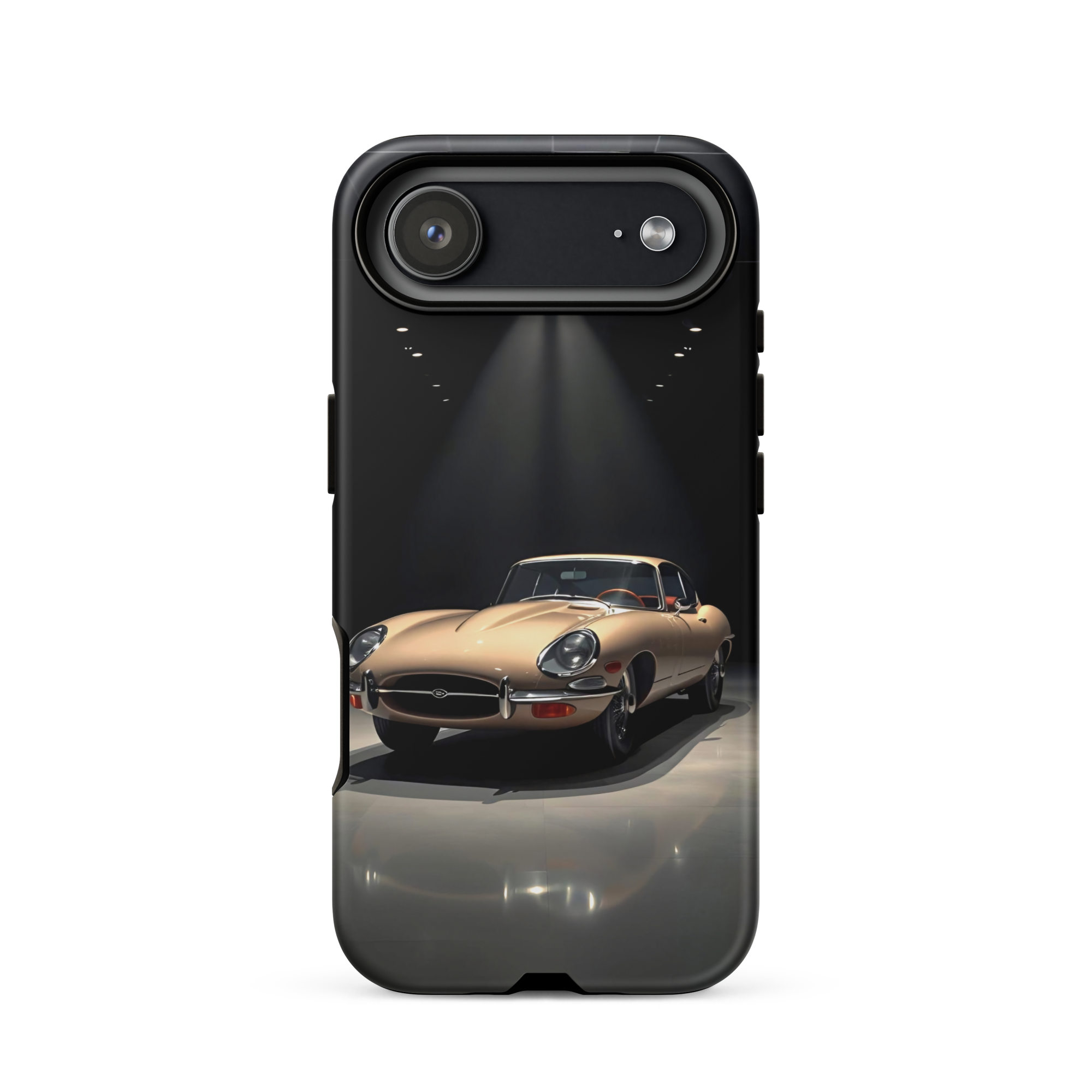 Coque iPhone rigide voiture vintage Jaguar E-Type beige TechNova finition mate protection premium automobile classique