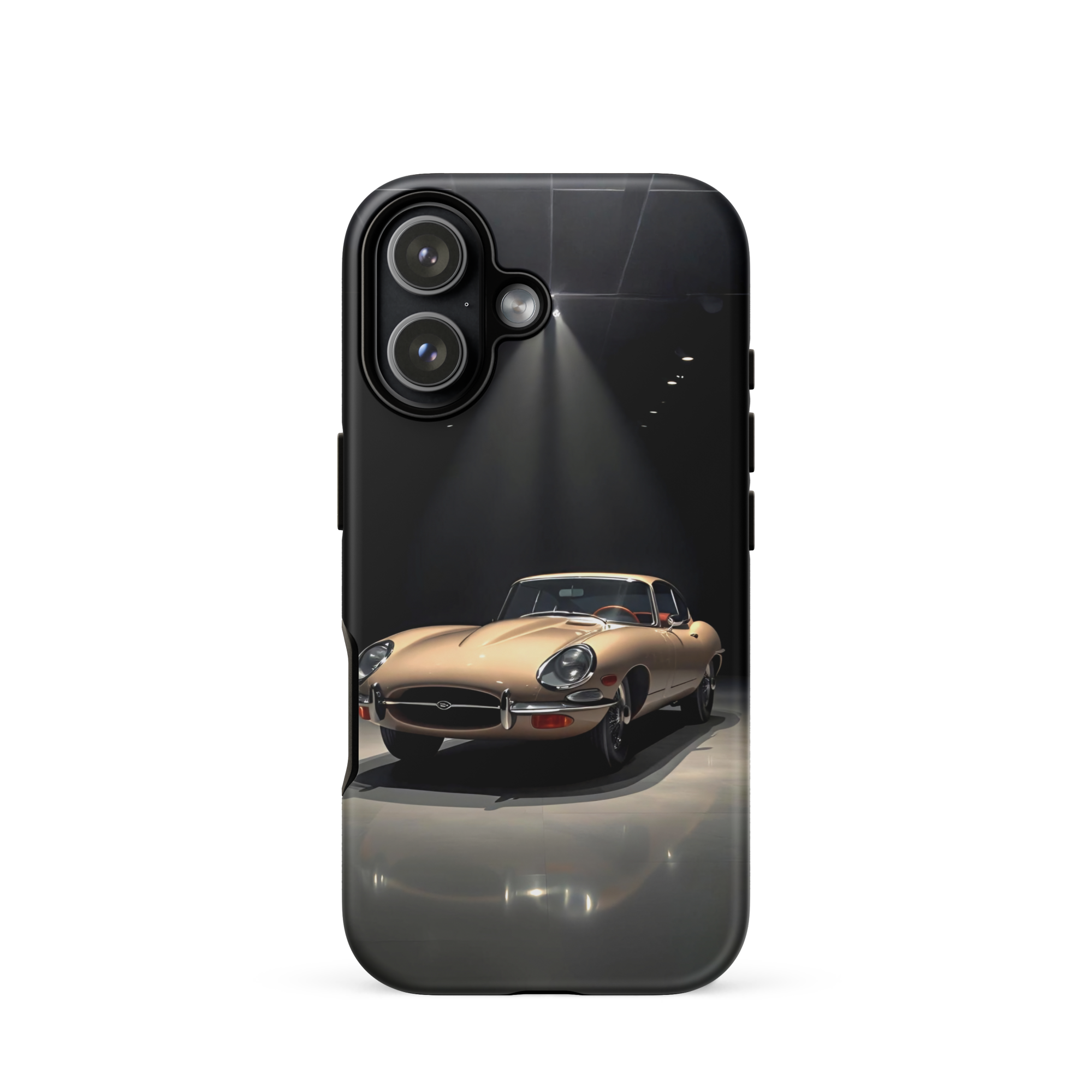 Coque iPhone rigide voiture vintage Jaguar E-Type beige TechNova finition mate protection premium automobile classique